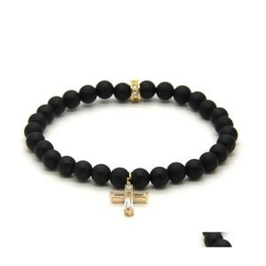 Bedelarmbanden Pasen Groothandel zomer sieraden mode 6mm matte agaatsteen met heldere zirkonen loyale kruis CZ kralen drop levering dhgro