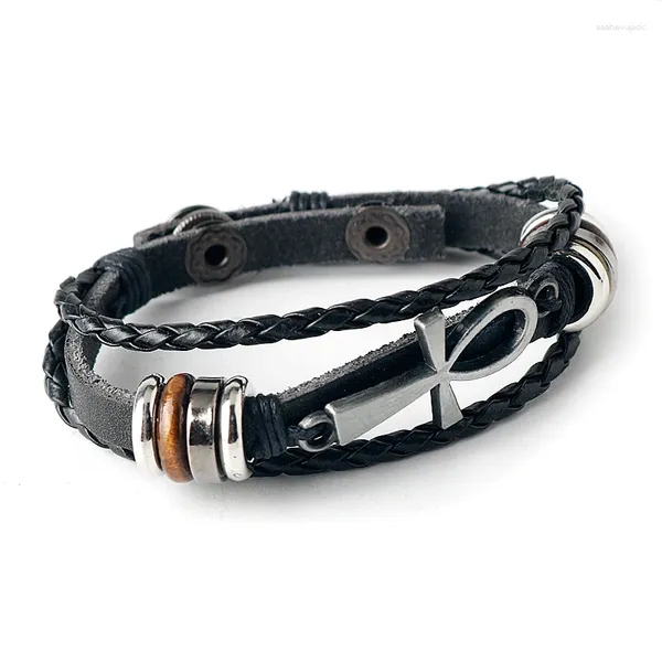 Bracelets de charme Bracelet croisé Crux Ansata pour hommes tisser le bracelet multicouche Bracles bracele