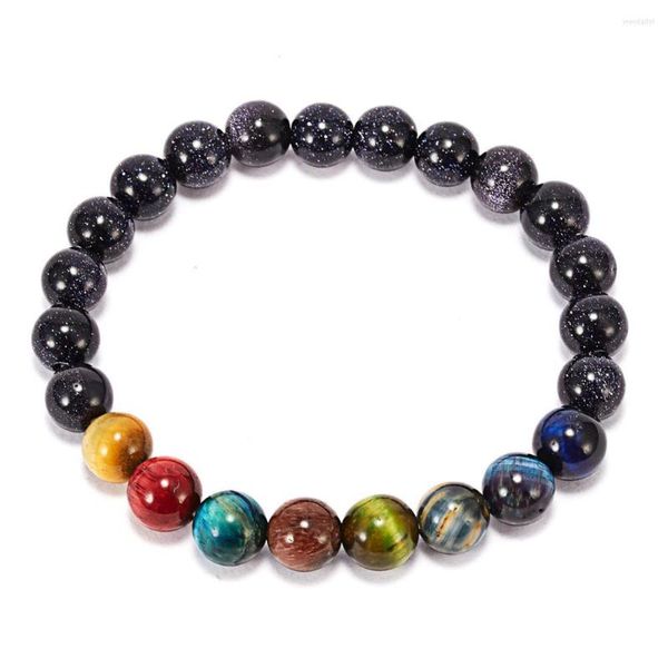 Pulseras de encanto Ocho Planetas Pulsera de cuentas Hombres Piedra Natural Universo Yoga Chakra Sistema Solar Hecho a mano Brazalete Elástico Joyería