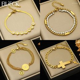 Charm Armbanden EILIECK 316L Rvs Eye Cross Lock Zirkoon Armband Voor Vrouwen Mode Goud Kleur Meisje Armbanden Pols Sieraden gift