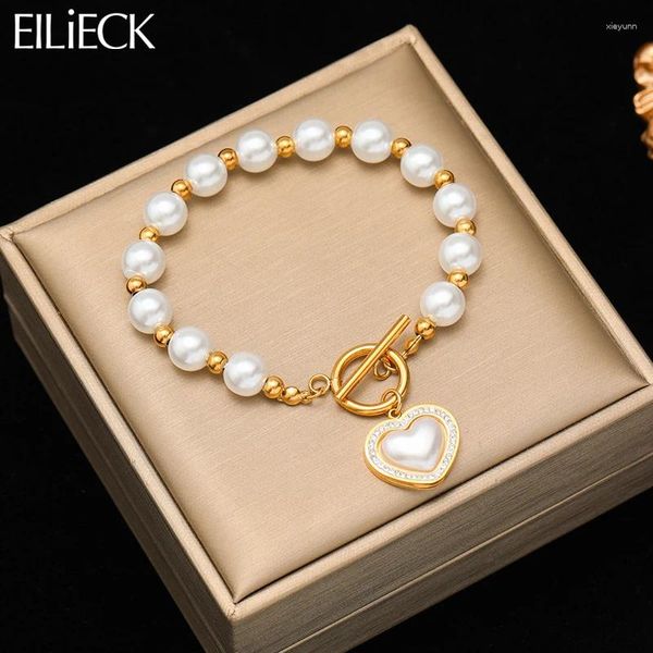 Pulseras de encanto EILIECK 316L Acero inoxidable Perla Corazón Amor para mujer Chica Moda Joyería de muñeca de alta calidad Regalo Bijoux