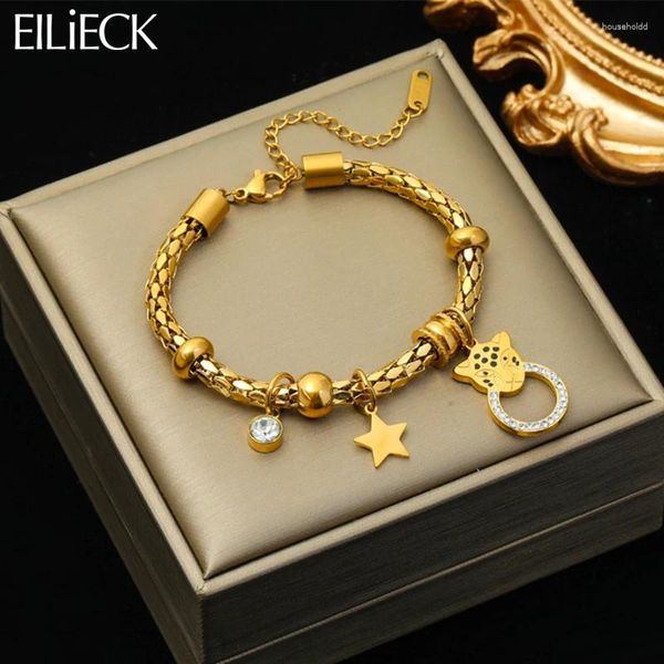 Bracelets de charme Eilieck 316L en acier inoxydable léopard étoile bracelet pour femmes fille mode bracelets imperméables bijoux accessoires cadeaux