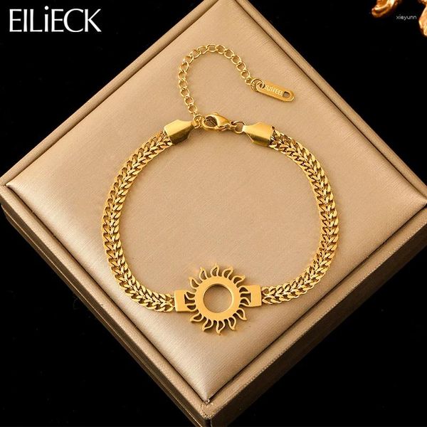 Bracelets Charm Eilieck 316L Acero inoxidable Pulseras solares vintage para mujeres Fiesta de moda Gold Color impermeable Joyería de cadena de muñeca