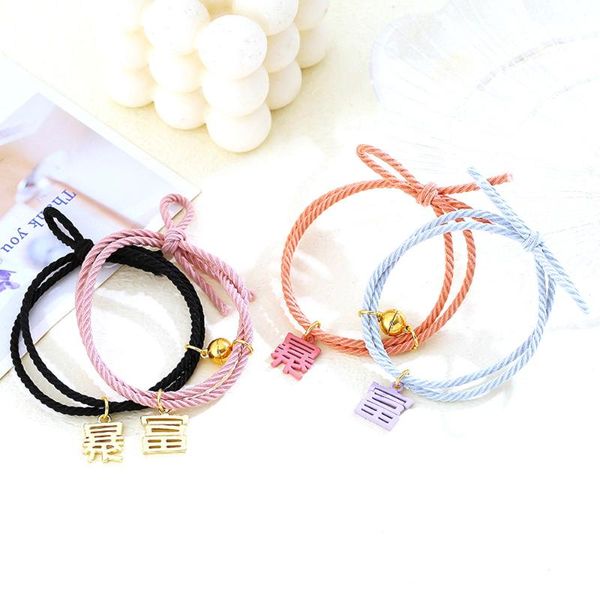 Bracelets porte-bonheur élastique Couple magnétique réglable Bracelet assorti amitié anniversaire cadeau pour petit ami petite amie lui et elle