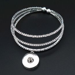 Charm Bracelets Elegant 3layers Crystal High Quality Snap Bangle Fit 18MM Button Jewelry WholesaleCharm