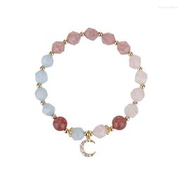 Bracelets de charme Bracelet élégant en aigue-marine avec des perles de quartz rose en cristal de fraise