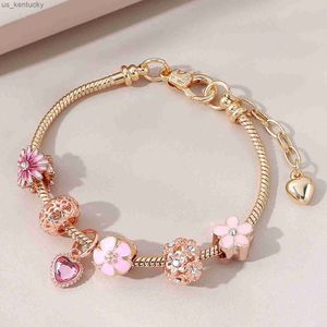 Pulseras con dijes Elegante kit de pulsera de cobre para bricolaje con diamantes de imitación brillantes: cree sus propias joyas sin revestimiento con temática floral