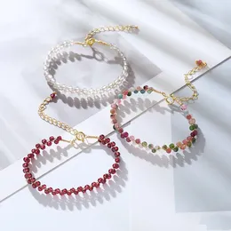 Pulseras de encanto Elegante pulsera de estilo forestal para mujeres Joyería de moda con granada tejida a mano Amatista y brazalete de piedra lunar