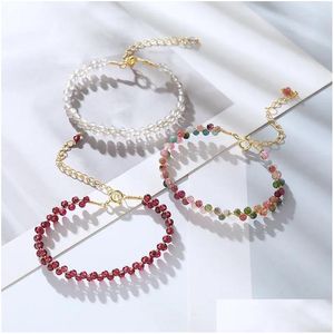 Bedelarmbanden elegante bosstijl armband voor vrouwen mode -sieraden met handgeweven granaatappel amethist en maanstone bangle druppel ot3bj