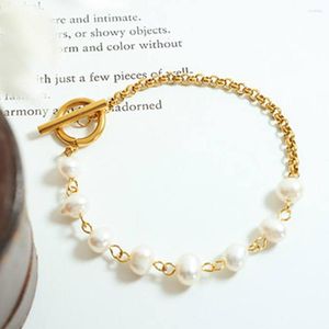 Bracelets de charme Bijoux élégants en acier inoxydable Perle d'eau douce Chaîne perlée OT Bracelet pour femmes filles