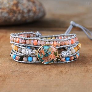 Bracelets de charme élégant bracelet en pierre naturelle mélangée en cuir artisanal perlé enveloppé pour les femmes cadeau d'anniversaire