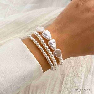 Charm Armbanden Elegante Multilayer Barokke Parel Ketting Armband voor Vrouwen Bruiloft Bruids Charm Beaded Bangles Paar Hand Sieraden R230714