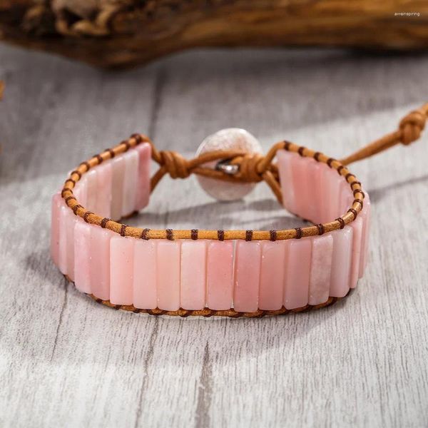 Braceletas Charmet Elegante Pinco Natural Pink Stone Pulsera Gémica Gemstone Wraped For Women Gift Hele