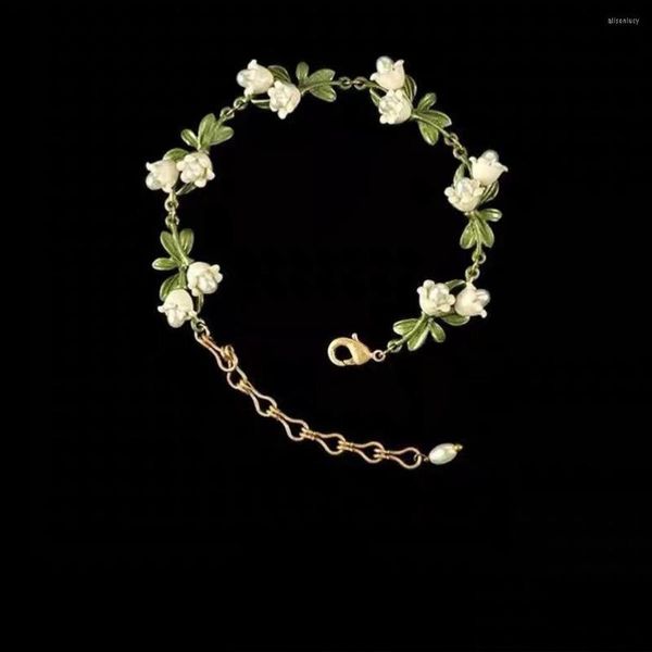 Bracelets porte-bonheur personnalité élégante blanc feuille florale alliage émail Lily Valley chaîne bracelet pour femmes bijoux féminins