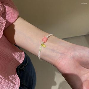 Bedelarmbanden elegante tulpen kralen Koreaanse kleurrijke bloemarmband voor vrouwen mode sieraden roestvrijstalen kettingfeestjes geschenken