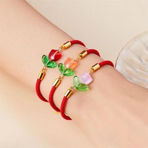 Bracelets de charme Élégant Tulip Fleur Bracelet Pour Femmes Femme Mode Doux Ajuster Corde Chaîne Rouge Noir Jewerly Amitié Fête De Mariage