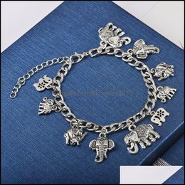 Bracelets de charme Elephant Vintage Sier Color Bracelet Pseira Feminina Jewelry Gift Bohemian State Bangles Drop délivre Dhseller2010 Dhhhs