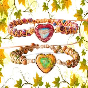 Bracelets porte-bonheur empereur pierre en forme de coeur tressé à la main 2 rangées Bracelet enveloppant naturel Femme bijoux pour femmes réglable