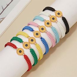 Bedelarmbanden Emaille Daisy Ornament Geweven Armband Boho Stijl Zonnebloem Hanger DIY Touw Hand Ketting Paar Sieraden Voor Vrouwen Zomer Cadeau