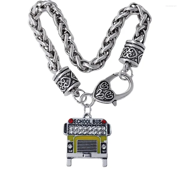 Bracelets de charme Bracelet de pendentif de bus scolaire en métal émail pour bengle des bijoux étudiants