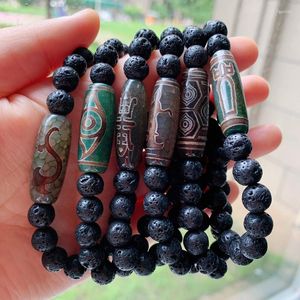 Bedelarmbanden energie natuurlijke tibetaanse dzi agates armband voor vrouw mannen ruyi phoenix draak ogen agat zwarte lava streng genezing