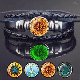 Bedelarmbanden Esspoc Vredesteken Bangle Armband Retro Glas Cabochon Glow In Dark Symbool Leer Handgemaakte sieraden Oekraïens