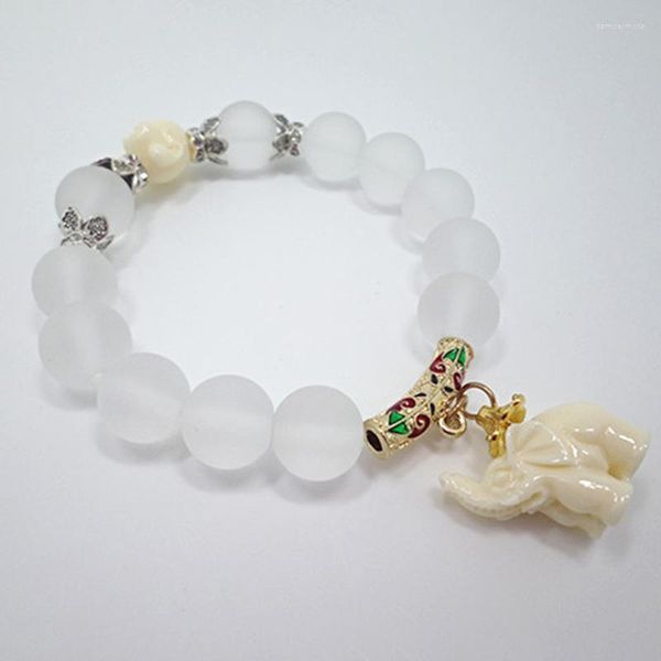 Pulseras con abalorios, pulsera étnica de elefante de cristal mate para mujer, joyería Cultural con cuentas de animales con cabeza de Buda antigua