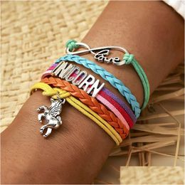 Pulseras de encanto Estilo étnico tejido a mano auspicioso Mtilayer pulsera alfabeto pony giro de siete colores para gotas de entrega joyería dhxjp