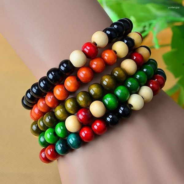 Bracelets porte-bonheur Style ethnique série de couleur perle en bois Bracelet extensible tour petites perles bijoux spécial en gros