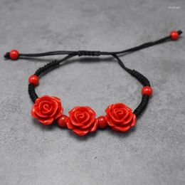 Bracelets de charme bracelet de rose rouge ethnique pour les femmes à la main de la plane à la main