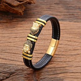 Bracelets porte-bonheur ethnique Zircon tête de bouddha Bracelet en cuir véritable pour hommes femmes Bracelets faits à la main bijoux bouddhistes cadeaux SL-417