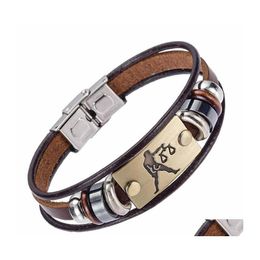 Bedelarmbanden Europa mode 12 dierenriem borden armband met roestvrijstalen gesp voor mannen drop levering sieraden dhqix