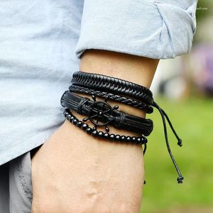 Bedelarmbanden Europese en Amerikaanse DIY creatieve handgeweven zwarte scheepsroer koeienhuid jongen meisje armband vintage lederen sieraden