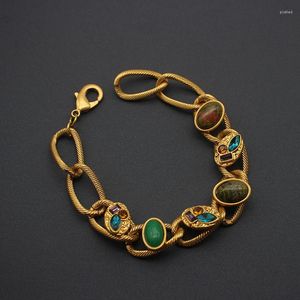 Bracelets de charme Mode européenne et américaine Bracelet de pierres précieuses artificielles de couleur plaquée or de style antique