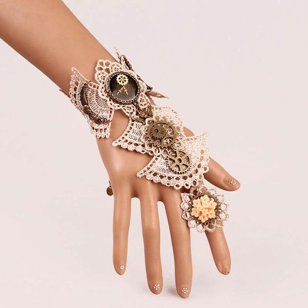 Bracelets à breloques Bracelet de Style rétro en dentelle gothique européenne et américaine avec anneau engrenage exagéré horloge main bijoux