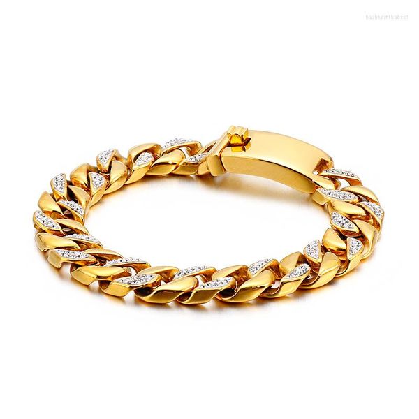 Bracelets à breloques Bijoux hip-hop européens et américains Bracelet en acier inoxydable pour hommes en or 18 carats avec diamants Chaîne cubaine Cadeau de luxe