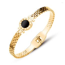 Bracelets à breloques Rome européenne et américaine LIVE Bracelet en acrylique numérique pour femme en acier au titane plaqué bijoux en or véritable 18 carats