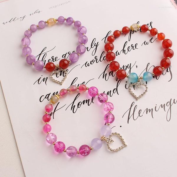Bracelets porte-bonheur Bracelet de perles de Style européen et américain pour femmes bijoux faits à la main élastiques coeur ensemble diamant pendentif cadeau filles