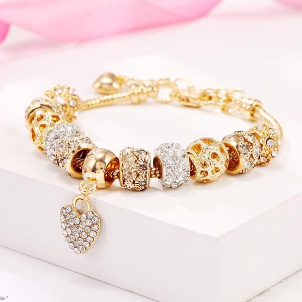 Pulseras de encanto Pulsera europea -CZ Micro Pave Brazalete de cuentas con amor Corazón Joyería Regalos para ella- Esposa Hermana