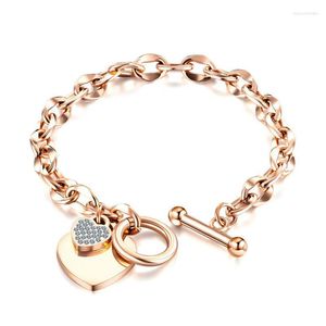 Bracelets de charme Mode européenne Love Bracelet en acier inoxydable Coeur Rose Gold Zircon OT Clip Titanium Femmes Bijoux pour filles
