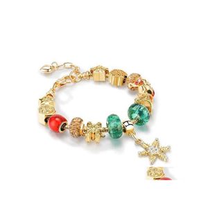 Bracelets De Charme Style Européen Diy Grand Trou Perle Bracelet Cadeaux De Noël Pour Les Femmes Flocon De Neige Pendentif Élément De Vacances Accessoires Dh7Iu