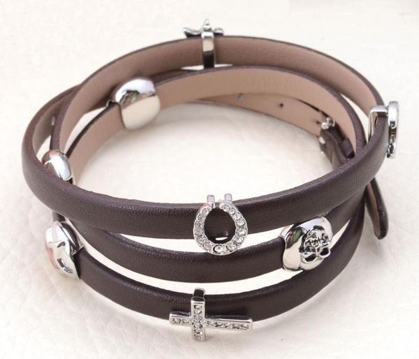 Pulseras con dijes Estilo europeo Chapado en plata Cristal Slide Wrap Brazalete de cuero Pulsera Mujer Joyería