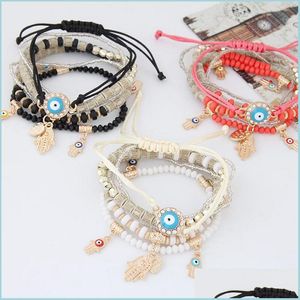 Pulseras con dijes Mal de ojo Mano Cadena con dijes Mujeres Amor Corazón Mti Storey Pulsera de cuentas manual Pulseras de joyería trenzadas de alta calidad Dhzua