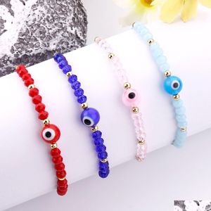 Charme Bracelets Evil Nazar Eye Bracelet À La Main Corde En Acier Inoxydable Perle Cristal Pour Les Femmes Saint Valentin Cadeau Emo Bijoux Drop Del Dhevl