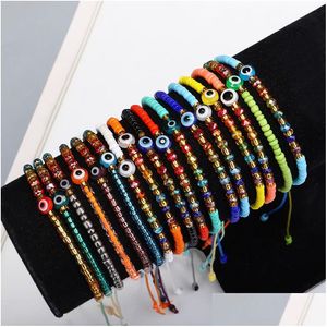 Bracelets De Charme Evil Turkish Eye Bracelet Chaîne De Corde À La Main Rainbow Cristal Riz Perlé Élasticité Pour Femmes Hommes Bijoux D Dhgarden Dh8Zl