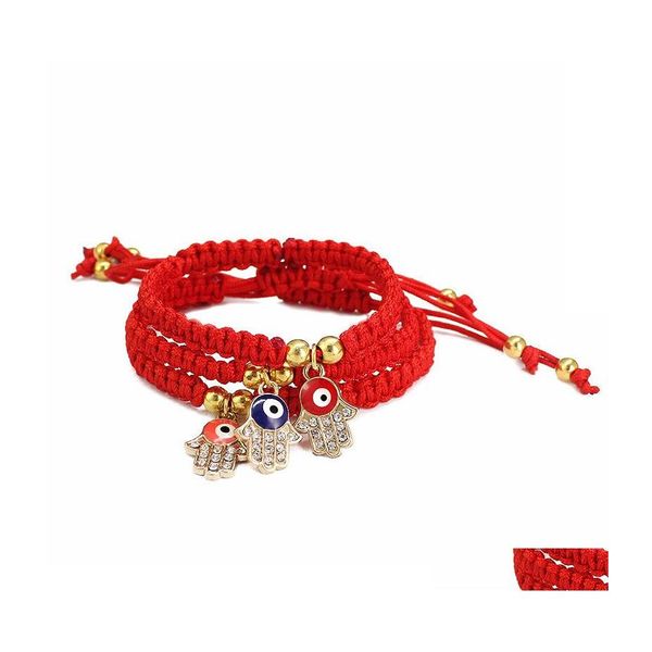 Bracelets de charme Mauvais oeil turc Hamsa main tressée fil rouge bracelet pour femmes hommes charme chanceux corde réglable amitié Dhuvo