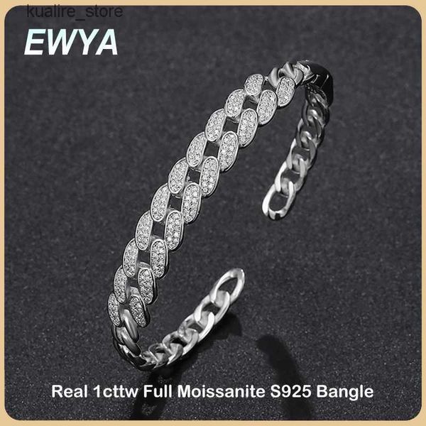 Pulseras de encanto EWYA Real D Color 1cttw Full Moissanite Cuban Chain Bangle para mujer Fiesta S925 Sterling Silver Diamond Link S L240322