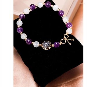 Pulseras de encanto explotando cristal blanco luz de la luna pulsera de amatista mujer negro transferencia de cabello perla cadena de mano adornos simples