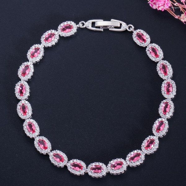 Pulseras de encanto Exquisita Moda Mujer Oval Grande Cubic Crystal Pink Zircon Pulsera Boda Cena Joyería Regalo de aniversario