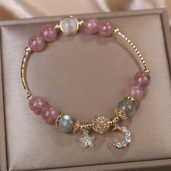 Bracelets porte-bonheur cristal rose exquis pour les femmes mignon étoile lune opale Zircon Bracelet chaîne en métal perles soeur petite amie cadeau